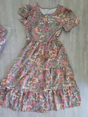 Floral flounce  Midi Dress in Pink, Orange & Light Blue * *NEW*